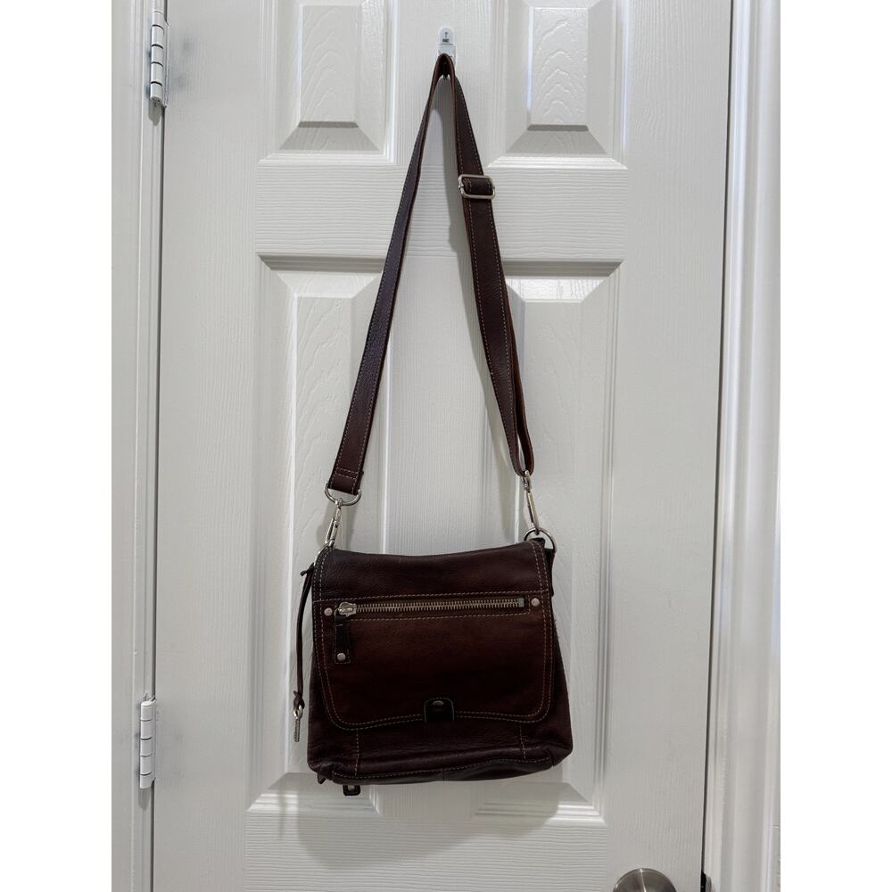 Fossil Brown Pebbled Leather Crossbody Messenger Bag – Adjustable Strap, Key Fob